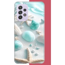 Aksesuarist Samsung Galaxy A72 Uyumlu Turkuaz Deniz Kabuğu Baskılı Silikon Kılıf