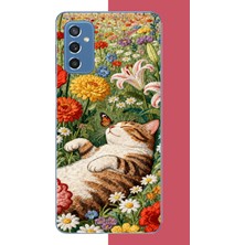 Aksesuarist Samsung Galaxy M52 Uyumlu Nakışlı Kedi Baskılı Silikon Kılıf