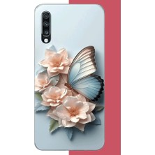 Aksesuarist Samsung Galaxy A70 Uyumlu Mavi Kanatlı Kelebek Baskılı Silikon Kılıf