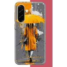 Aksesuarist Samsung Galaxy A36 Uyumlu Sarı Şemsiyeli Kadın Baskılı Silikon Kılıf