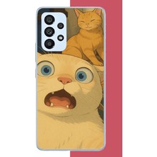 Aksesuarist Samsung Galaxy A53 Uyumlu Şaşkın Kedi Baskılı Silikon Kılıf