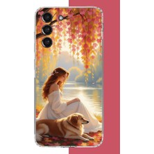 Aksesuarist Samsung Galaxy S21 Fe Uyumlu Kadın ve Köpek Baskılı Silikon Kılıf