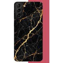 Aksesuarist Samsung Galaxy S21 Plus Uyumlu Altın Diyagonal Baskılı Silikon Kılıf