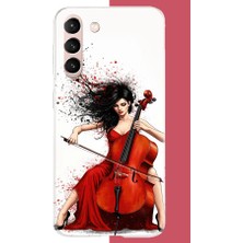 Aksesuarist Samsung Galaxy S21 Uyumlu Çello Çalan Kadın Baskılı Silikon Kılıf