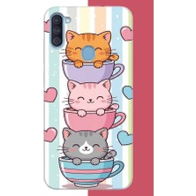 Aksesuarist Samsung Galaxy A11-M11 Uyumlu Kawaii Fincandaki Kediler Baskılı Silikon Kılıf