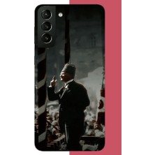 Aksesuarist Samsung Galaxy S21 Plus Uyumlu Halka Seslenen Atatürk Baskılı Silikon Kılıf