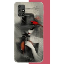 Aksesuarist Samsung Galaxy M51 Uyumlu Keman Tutan Kadın Baskılı Silikon Kılıf