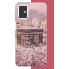 Aksesuarist Samsung Galaxy M31S Uyumlu Pembe Çiçekli Kabe Baskılı Silikon Kılıf
