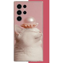 Aksesuarist Samsung Galaxy S23 Ultra Uyumlu Incili Kedi Baskılı Silikon Kılıf