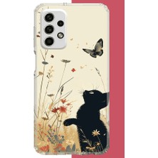 Aksesuarist Samsung Galaxy A73 Uyumlu Siyah Kedi Baskılı Silikon Kılıf