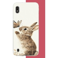 Aksesuarist Samsung Galaxy A10 Uyumlu Kelebekli Tavşan Baskılı Silikon Kılıf