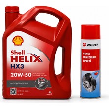 Shell Helix Hx3 20W-50 Motor Yağı 4 Litre + Würth Balata Spreyi 500 ml