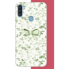 Aksesuarist Samsung Galaxy A11-M11 Uyumlu Yeşil Fiyonk Pattern Baskılı Silikon Kılıf