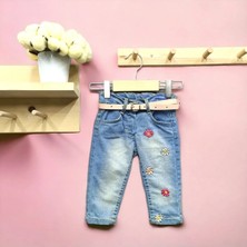 Miss Elitte Papatya Nakışlı Kız Bebek Kot Pantolon