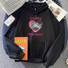 Tarzsokak Siyah Ben Aşk Moo Deng Grafik Hoodies Hipposevimli