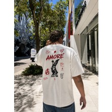 AIONIS Aıonıs Amore Unisex Crop Oversize Beyaz T-Shirt – %100 Pamuk Melek Heykel Sırt Baskılı Premium Streetwear