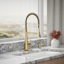 TeknoKapsül Kohler REC22745-SD-2MB Sabunluklu Yarı Profesyonel Mutfak Bataryası, Canlı Fırçalanmış Modern Pirinç