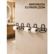 Epilons 5 Adet Duvara Yapışkanlı Wc Kağıtlık Delmeden Montaj Siyah Metal Tuvalet Kağıdı Askısı