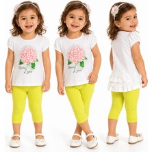 Breeze Kız Bebek Parlak Taş Süslemeli Çiçekli Taytlı Yazlık Takım