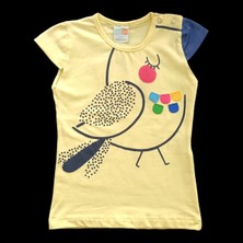 Popshops Kız Bebek Renkli Kuş Baskılı Yazlık Tshirt