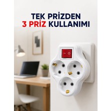 Tek Prizi 3’lü Yapan Anahtarlı Priz Adaptörü Topraklı Priz Çoğaltıcı Nemere