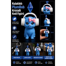 Ognami 11 cm Sims Plumbob | Kulaklıklı Kristalli Kedi Figürü-Dekoratif Sevimli Kedi Biblo