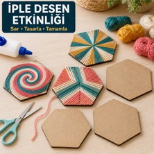 Arlia Design Arliadesign Çukurova Ahşap Lazer Kendin Yap 6’lı Altıgen Bardak Altlığı Seti Standlı 10X10 cm Ham Mdf