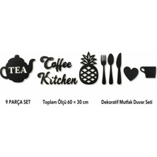 Arlia Design Arliadesign 9 Parça Dekoratif Mutfak Duvar Süsü 60 × 30 cm Siyah Mdf Coffee Kitchen Çaydanlık Çatal Kaşık Seti