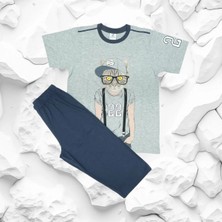 Rolypoly Şapkalı Kedi Baskılı Erkek Çocuk Şortlu Yazlık Takım