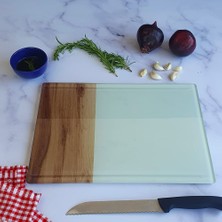 1001 Kanallı Cam Kesme Tahtası - Cam Kesme Tablası | (Kenarı Ahşap Desen, 25CM x 35CM)