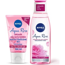 1001 Aqua Rose Organik Gül Suyu Içerikli Yüz Temizleme Jeli 150ML ve Nemlendirici Tonik 200ML, Makyaj