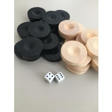 1001 El Yapımı Ahşap Tavla Pulu 2 Adet Zar Hediye 35 mm