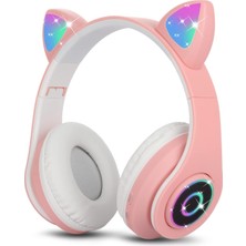 1001 Çocuk Kulaklık, Kız Çocukları Bluetooth Kulak Üstü Sevimli Kedi Kulaklı Çocuk Kulaklığı