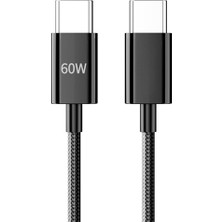 1001 60W Örgülü Hızlı Şarj ve Data Kablosu Siyah AZ-06AB (60W Type-C To Type-C Siyah)