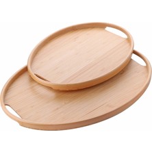 1001 2'li Bambu Tepsi Seti, Ince Tasarım Özel Üretim Oval 2'li Bambu Tepsi Seti (36 * 26 * 1cm-45 * 3
