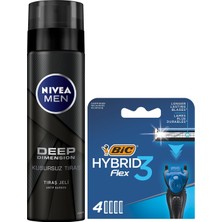 1001 Erkek Tıraş Jeli Deep Dimension 200ML + Bıc Hybrid 3 Flex 4'lü Yedek Tıraş Bıçağı Kartuşu