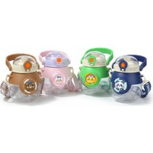 1001 800 ml Polikarbon Sevimli Hayvan Figürlü Genç Su Matarası, Askılı ve Pipetli Suluk, Bpa Içer