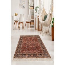 1001 Pelangi Motif Desenli Etnik Dijital Baskı Yıkanabilir Kaymaz Taban Salon Halı ve Yolluk, Kiremit