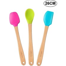 1001 Indigo 3'lü Renkli Bambu Saplı Silikon Uçlu Spatula Kaşık Seti (Renkli)