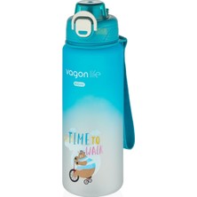 1001 800ML Sevimli Hayvanlar Desenli Pipetli/pipetsiz Kullanım Polikarbon Su Matarası (Turkuaz)