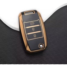 1001 Autohan Keys Kia Için Premium Anahtar Koruma Kılıfı, Siyah ve Altın Renk, Rio Ceed Cerato Sport