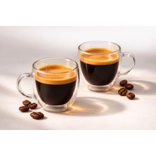 1001 Çift Cidarlı 2’li Kulplu Espresso Fincan Seti 80 ml Şeffaf Espresso Kahve Kupaları, Shot Barda