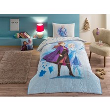1001 Disney Frozen Sisters Standart Pamuk Nevresim Takımı, Mavi, Tek Kişilik
