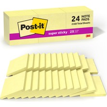 1001 Süper Yapışkan Notlar, 3" x 3", 24 Ped, 2x Yapıştırma Gücü, Kanarya Sarı, Geri Dönüştür