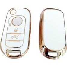 1001 Autohan Keys Egea Anahtar Kılıfı, 3 Butonlu, Beyaz-Altın, Nano Kaplama Koruyucu, Premium Kalite,