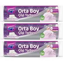 1001 Büzgülü 15'li Çöp Torbası Beyaz Sabun Kokulu Orta Boy 55 x 60 cm Üçlü Paket