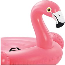 1001 Büyük Boy Flamingo Binici Şişme Deniz Yatağı 140X125X90 cm 2 Tutma Kollu Havuz Oyuncağı Yama