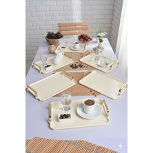 1001 Şura Mutfak Akrilik Kahve Sunum Tepsisi, Krem, 25X17 Cm, 6'lı Set