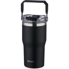 1001 Dıller 620 ml Tek Kapak Çift Kullanım Pipetli/pipetsiz Taşıma Kulplu Mug/çelik Termos-Ffdıllerd