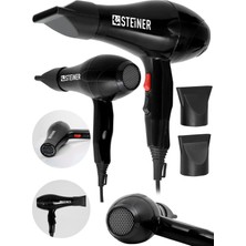 1001 Alman 3800 Watt Profesyonel Saç Kurutma Makinesi Fön Makinesi Ac Motor MS-9001 Siyah + 2 Adet Baş